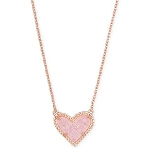 Ari Heart Rose Gold Pendant Necklace in Light Pink Drusy